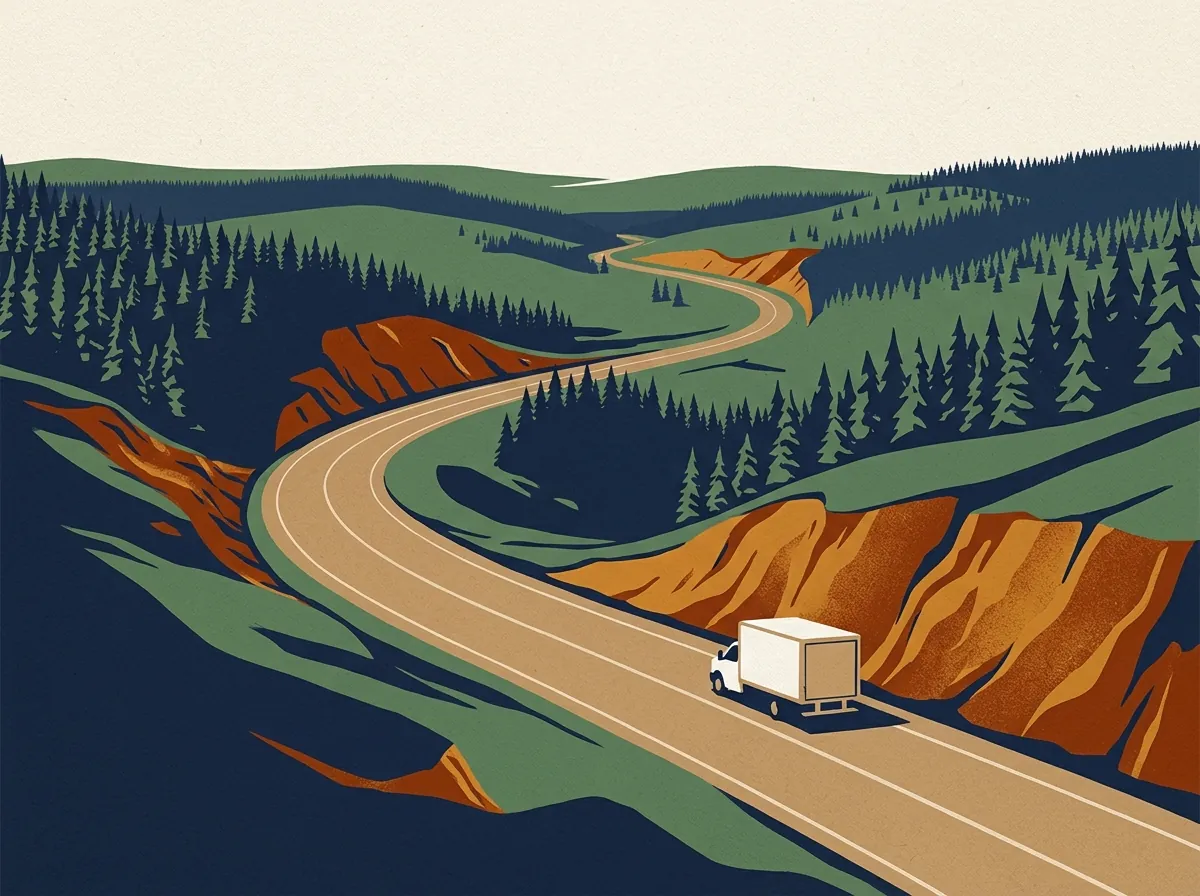 Illustration of a moving truck on a highway in Alabama