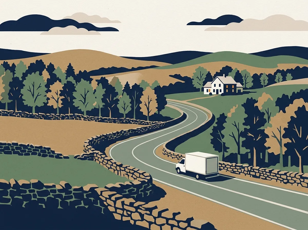Illustration of a moving truck on a highway in Connecticut