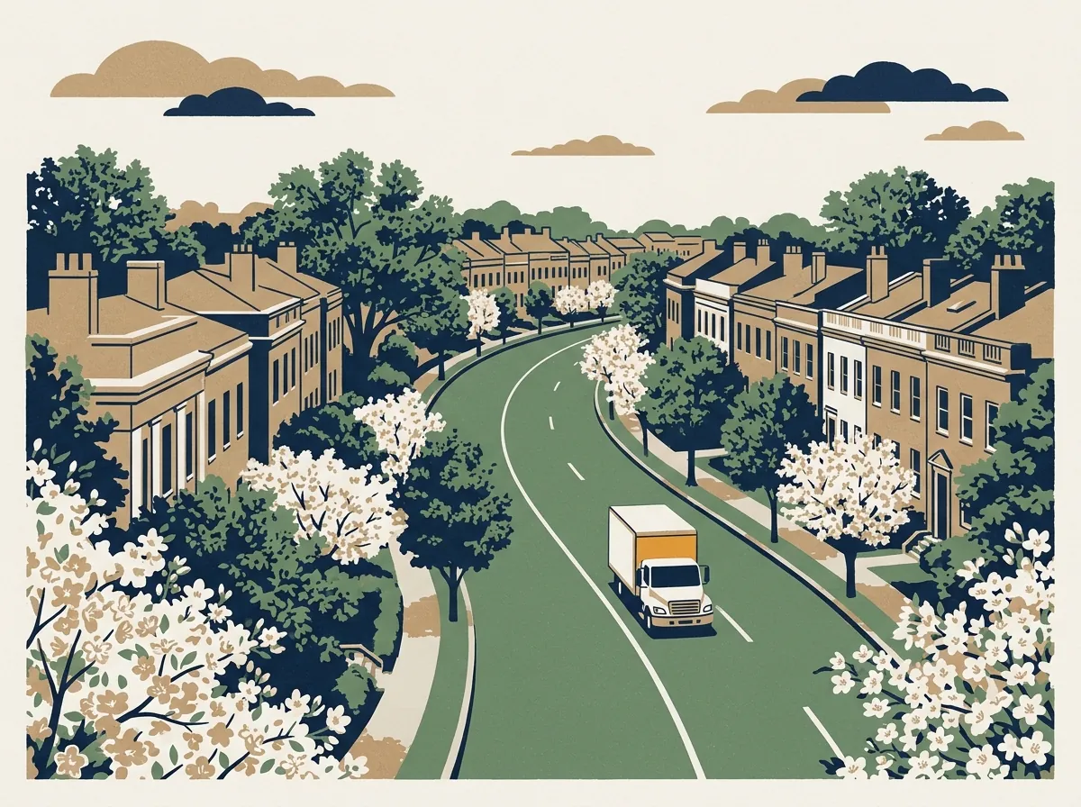Illustration of a moving truck on a highway in District of Columbia