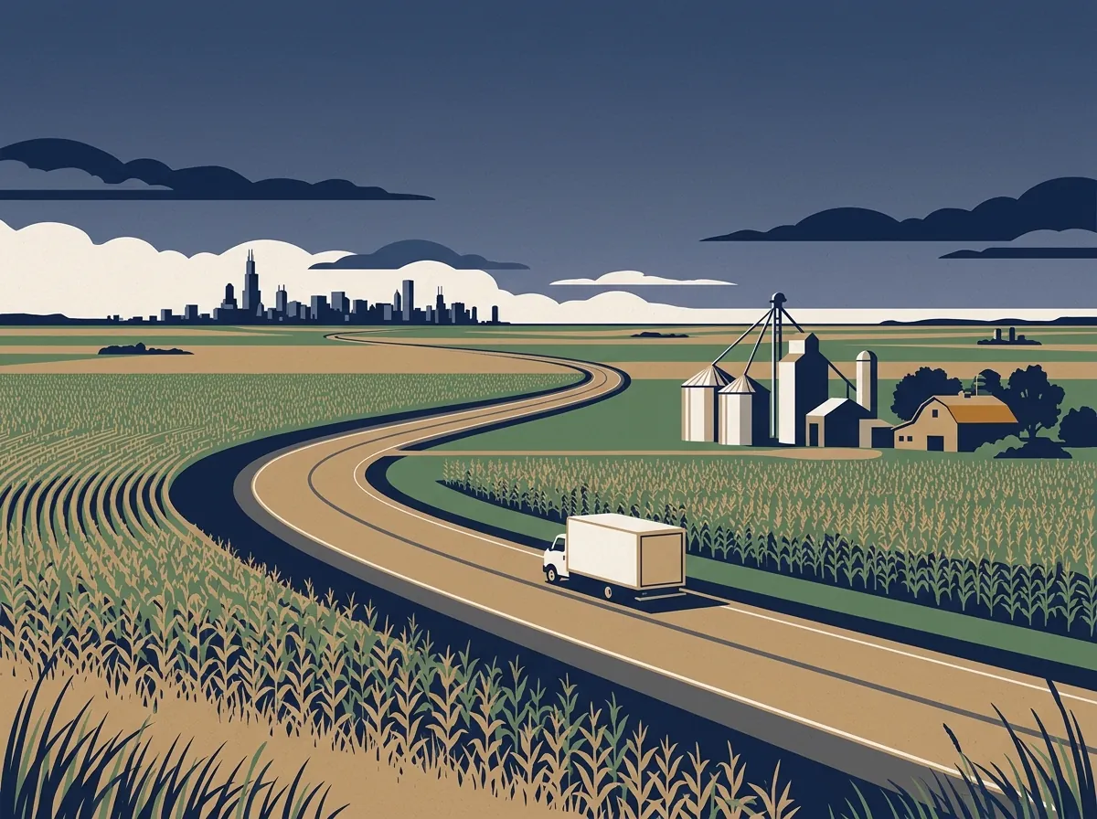 Illustration of a moving truck on a highway in Illinois