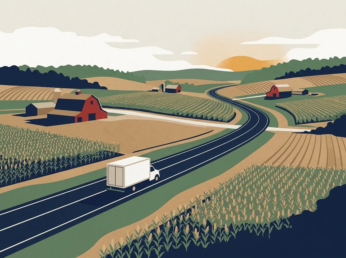 Illustration of a moving truck on a highway in Indiana