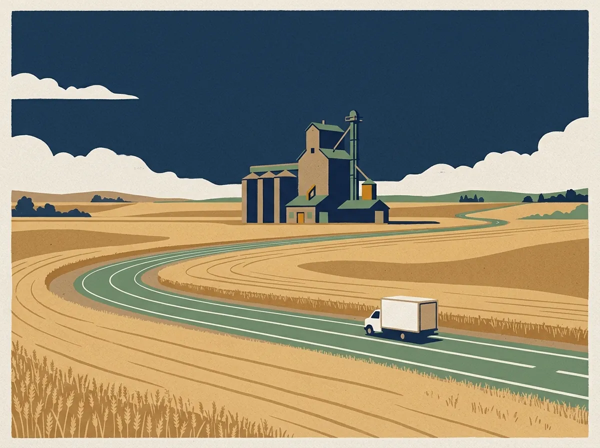 Illustration of a moving truck on a highway in Kansas