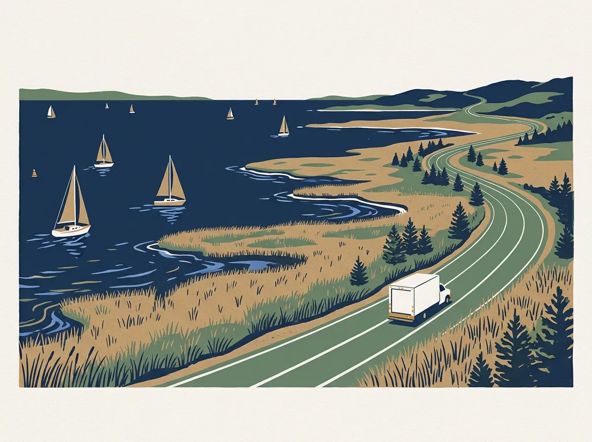 Illustration of a moving truck on a highway in Maryland