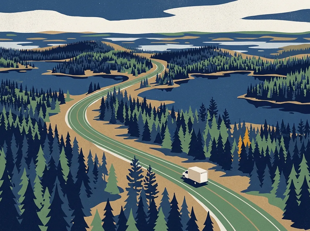 Illustration of a moving truck on a highway in Minnesota