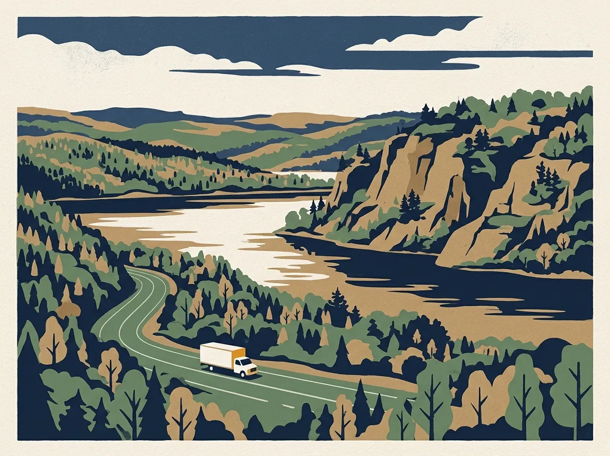 Illustration of a moving truck on a highway in Missouri