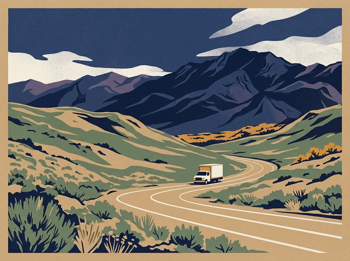 Illustration of a moving truck on a highway in Nevada