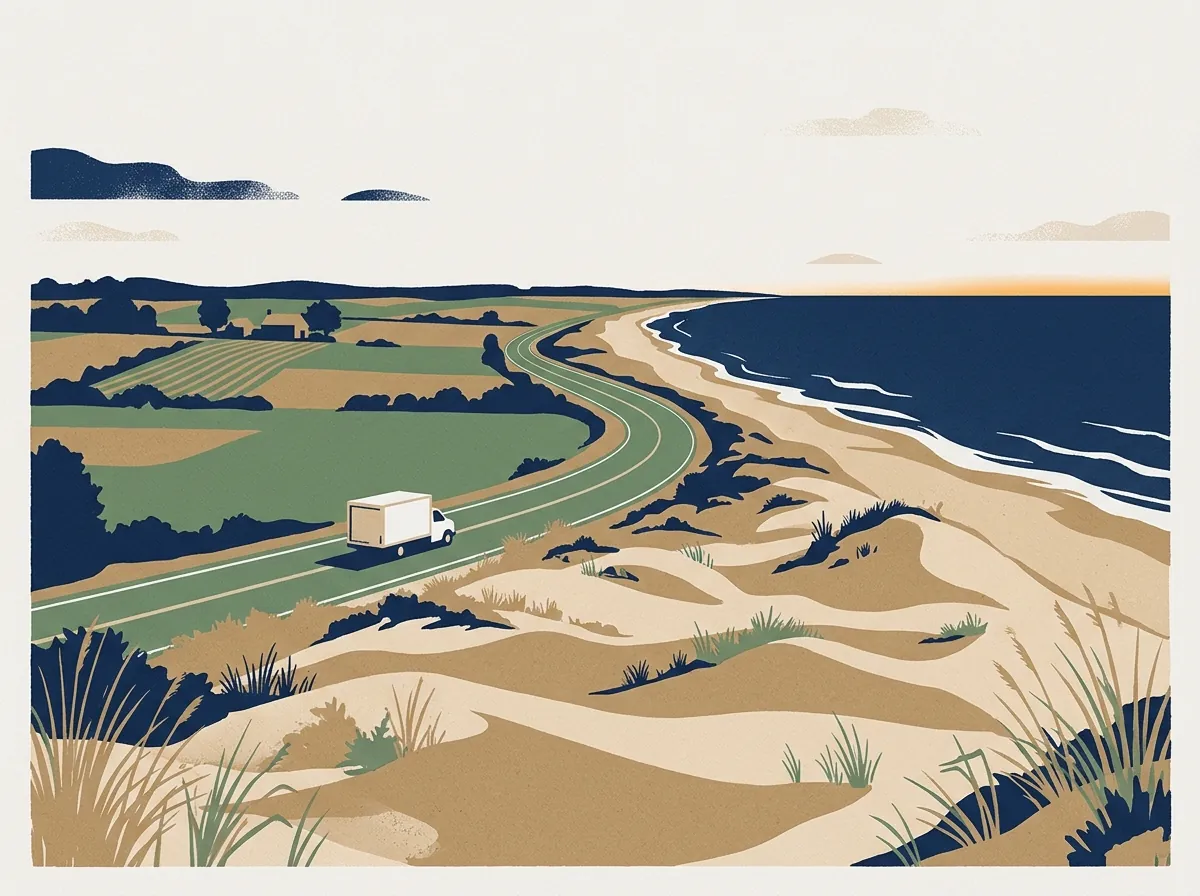 Illustration of a moving truck on a highway in New Jersey