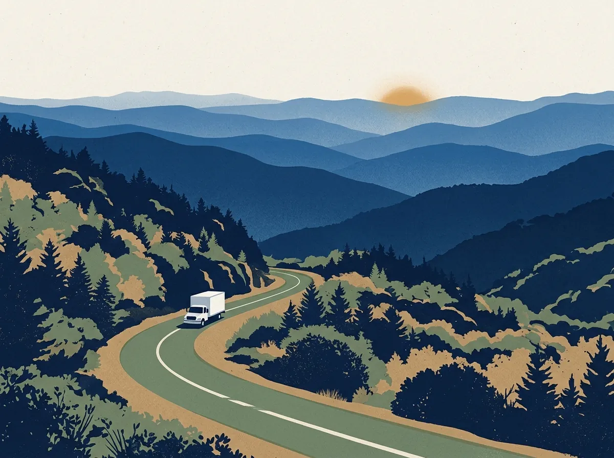 Illustration of a moving truck on a highway in North Carolina