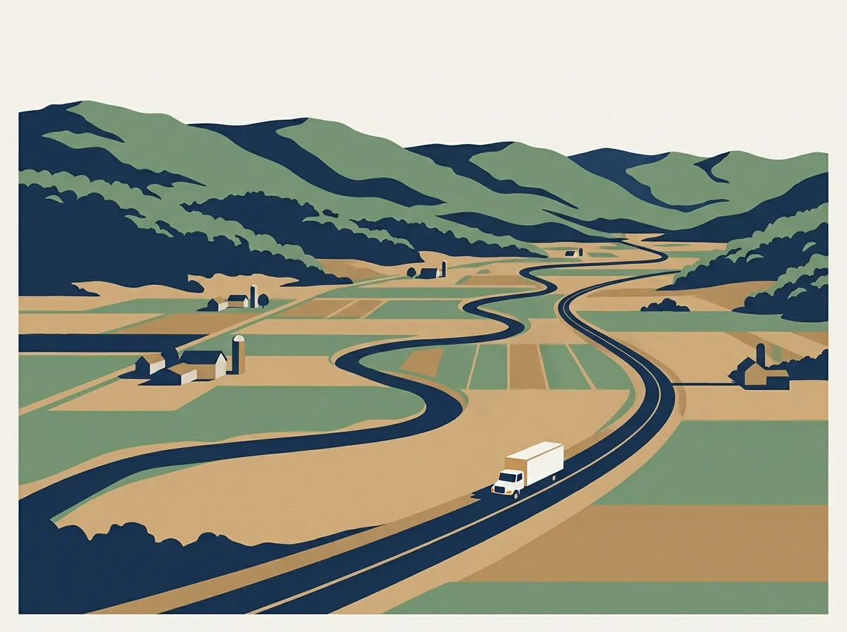 Illustration of a moving truck on a highway in Pennsylvania
