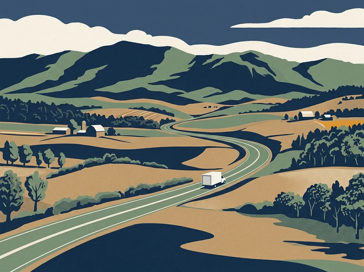 Illustration of a moving truck on a highway in Virginia