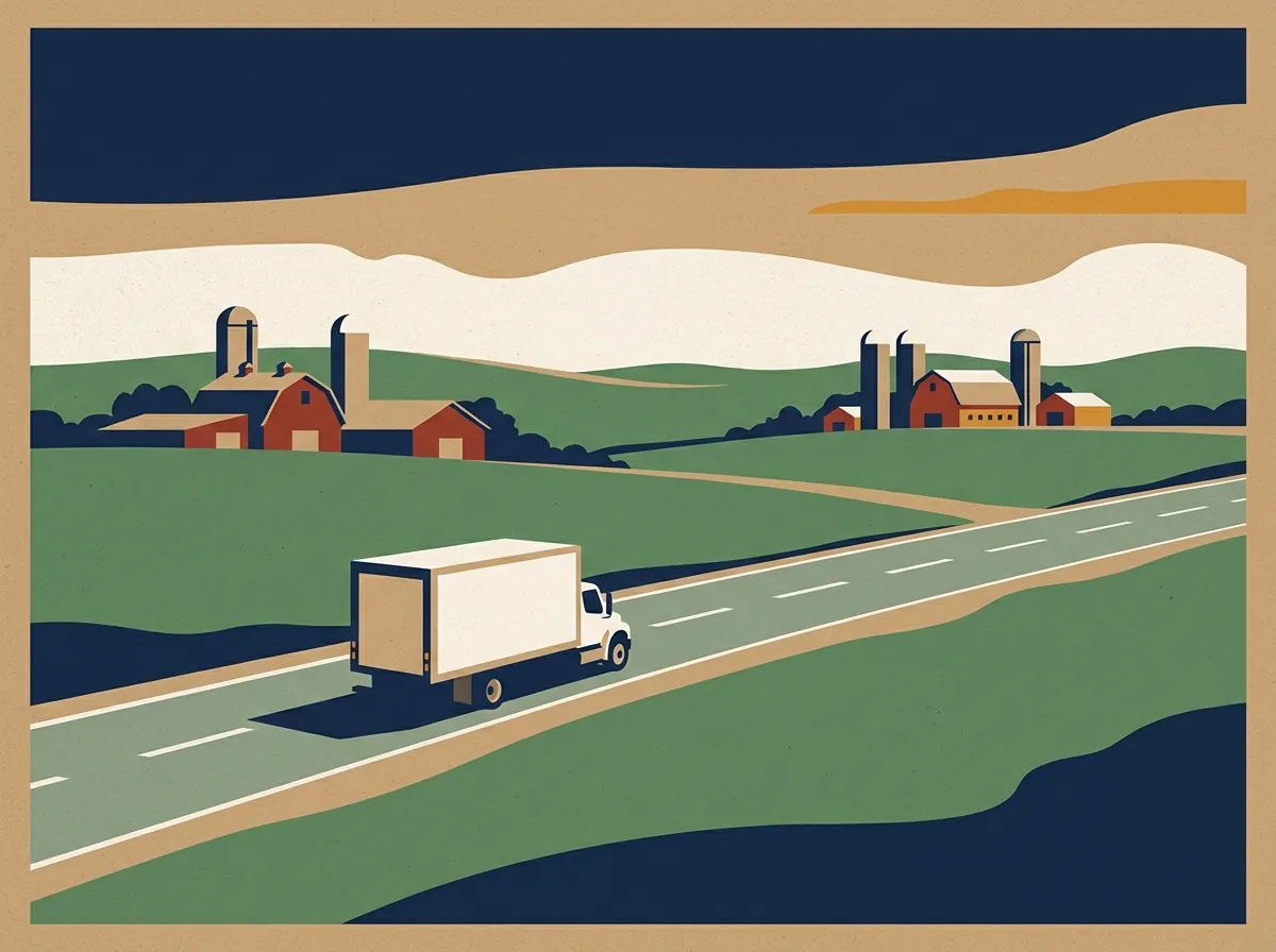 Illustration of a moving truck on a highway in Wisconsin
